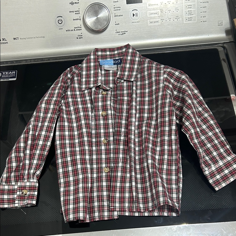 Boys 3T dress shirt button down Christmas tartan plaid